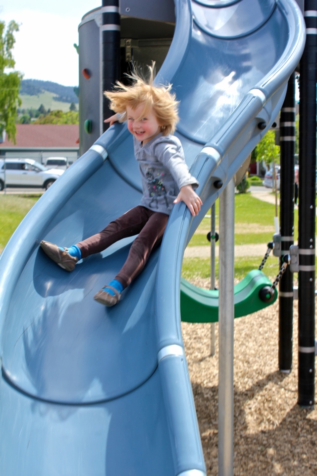 Lyra on the big blue slide